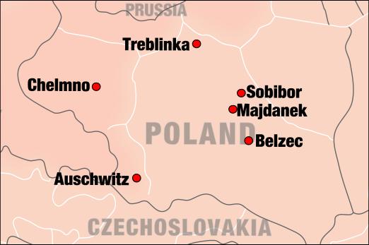 locations of concentration camps. MAJDANEK