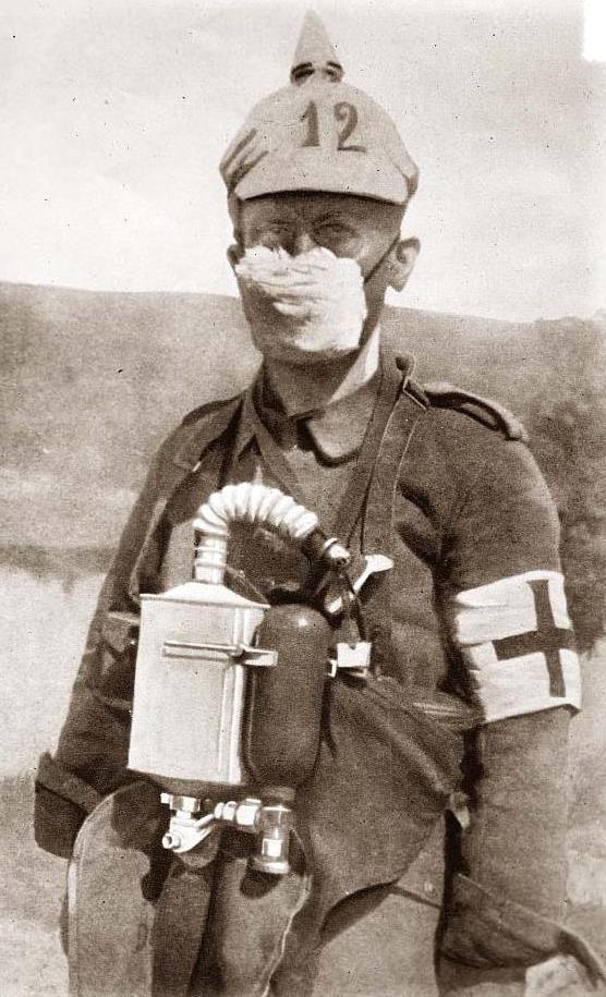 German World War One soldier with gas protection equipment