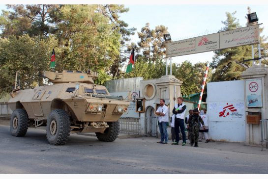 Christopher Stokes, second from left, the general director of Doctors Without Borders, says the Oct. 3 bombing of the hospital should be investigated as a possible war crime.